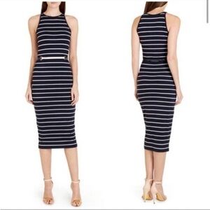 TED BAKER London Linn Striped Jersey Knit Bodycon Midi Tank Dress Black/White